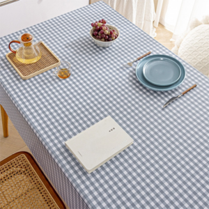 140 x 220 CM Blue Checkered Waterproof & Oil-Proof PVC Tablecloth - Modern Wipeable Rectangular Table Protector, Scratch and Heat Resistant for Indoor & Outdoor Use
