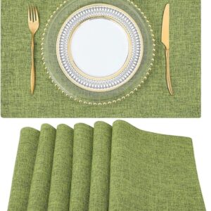 6Pcs Placemats, Washable Linen Heat Resistant Non Slip Reversible Table Mats, Green