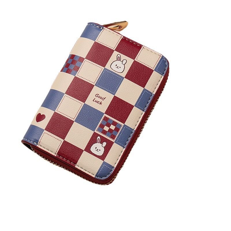 Women's Compact Zip Card Holder Wallet - 18 Card Slot Accordion Wallet with 2 Utility Pockets, Checker Rabbit Pattern for Cards, Cash and ID
