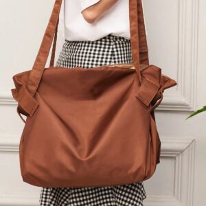 2-in-1 Brown Convertible Camping Storage Tote Bag & 100CM Round Fold-Out Picnic Mat - Oxford Cloth Travel Shoulder Bag with Extra Large Storage and Quick Release Velcro Design
