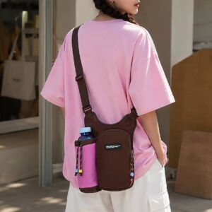 Women's Crossbody Phone Bag, Dopamine Color-Block Drawstring Bucket Bag, Pendant Accent Women's Backpack, Lightweight Casual Bag, Perfect for Commuting, Travel & Cycling.(brown)