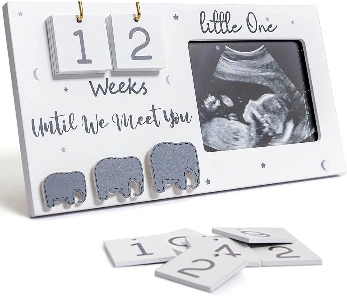 Pregnancy Ultrasound Photo Frame with 40-Week Countdown Number Tiles, Gift for Expectant Parents