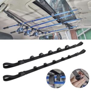 1 Pair Black Adjustable Car Fishing Rod Holder (31 to 61") - Nylon Vehicle Roof Strap Rack for Up to 5 Rod & Reel Combos, No Drill Interior Fishing Rod Storage for Cars SUVs and Vans