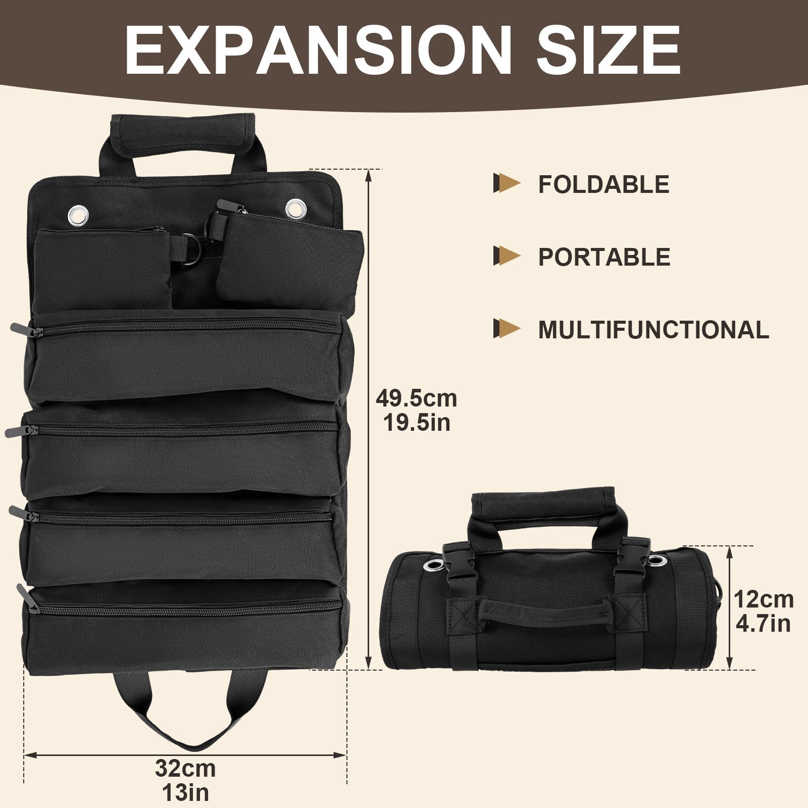 New Roll-Up Car Tool Bag, 1200D Waterproof & Wear-Resistant, Portable Multi-Scene Storage, Pro Essential.(BLACK)