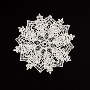 5.5 Inch Geometric Embroidered Lace Coaster (10 Pack) - Elegant Round Dining & Tea Table Mat Doily, Cassia Silk Style