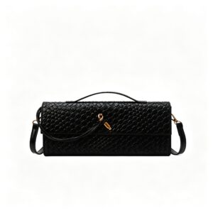 Woven Women Bag French Stick Bag Evening Organ Bag, Fashion Clutch Shoulder Crossbody Bag, Halloween Travel Accessory, Black