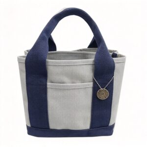 16Oz Canvas Women Hand Tote Bag Grey / Dark Blue, Multi‑Functional Lunch Handheld Pouch, Christmas Grocery Commute Shopping Canvas Bag