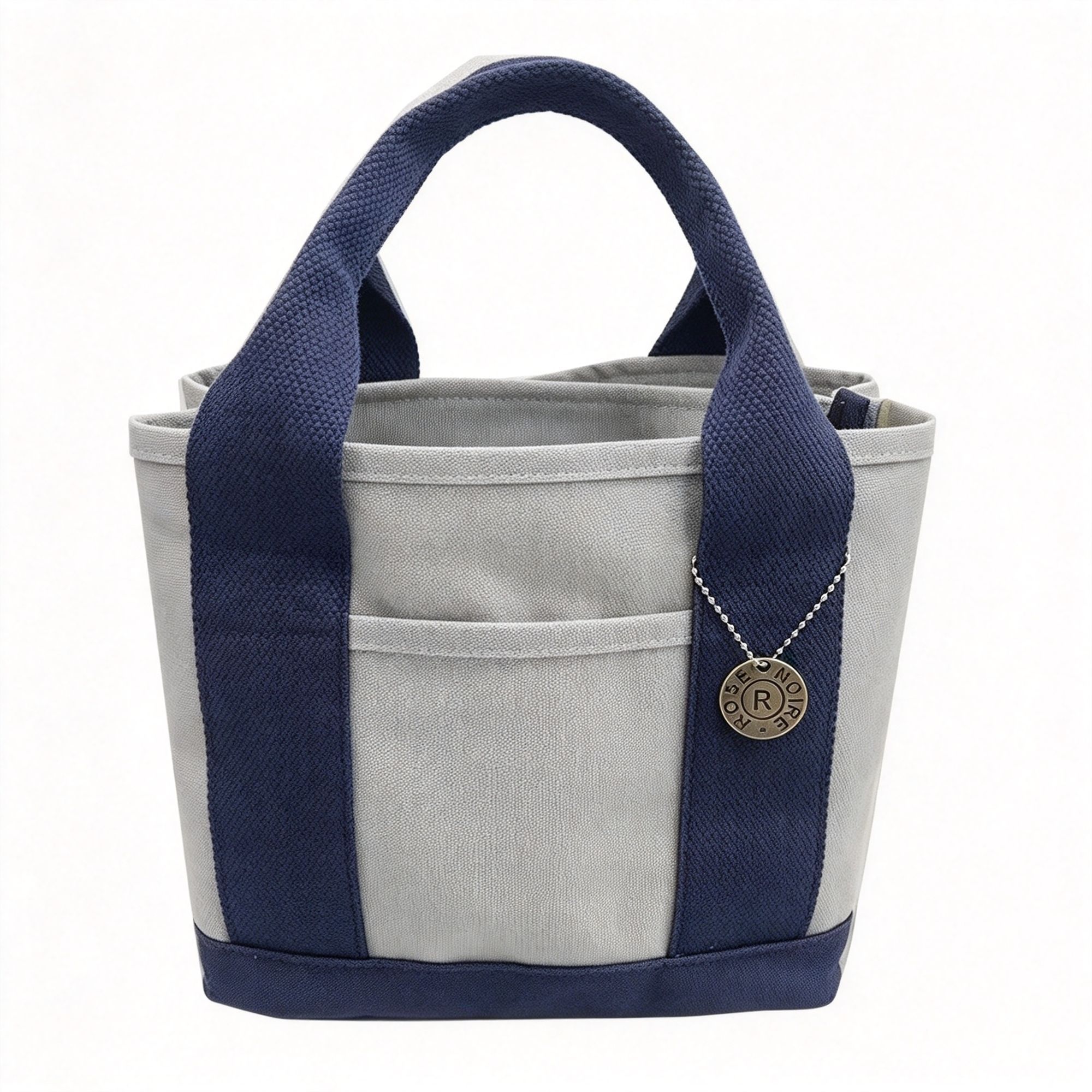 16Oz Canvas Women Hand Tote Bag Grey / Dark Blue, Multi‑Functional Lunch Handheld Pouch, Christmas Grocery Commute Shopping Canvas Bag