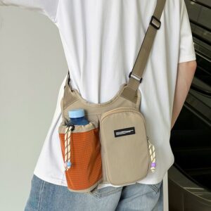Women's Crossbody Phone Bag, Dopamine Color-Block Drawstring Bucket Bag, Pendant Accent Women's Backpack, Lightweight Casual Bag, Perfect for Commuting, Travel & Cycling..(khaki)