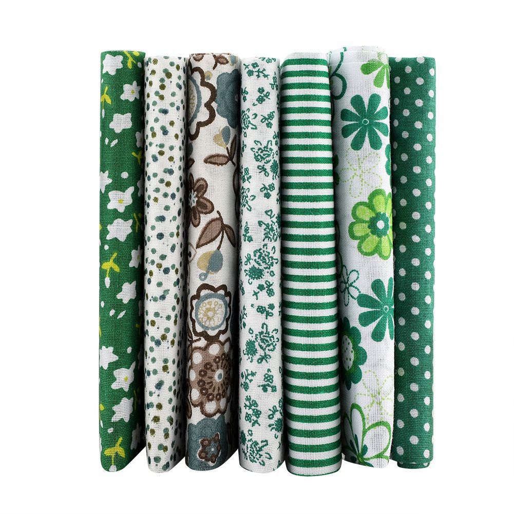 7pcs 25*25cm Cotton Fabric DIY Assorted Squares Pre Cut Bedding Kit Quarters Bundle Dark Green