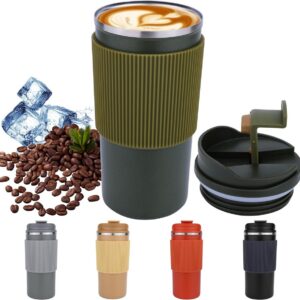 Travel Coffee Mug with Lid Leakproof Stainless Steel Insulated Tumbler for Hot and Cold Drinks Easy to Clean for Travel Office Car Olive Green, 480ML