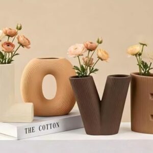 Love Vase 4-Piece Ceramic Vase Set – Stylish Floral Decorative Vases for Entryway, Table Centerpiece & Home Décor(Beige, Light Taupe, Dark Brown)