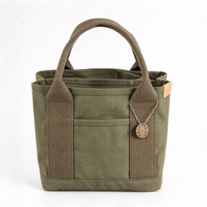 16Oz Canvas Lunch Handbag Army Green, Reusable Women Hand Tote Bag, Christmas Outdoor Picnic Grocery Carry‑All Pouch