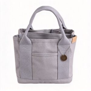 16Oz 16‑Ounce Canvas Women Handbag Grey, Portable Lunch Carry Tote Pouch, Holiday Commute Picnic Shopping Canvas Bag