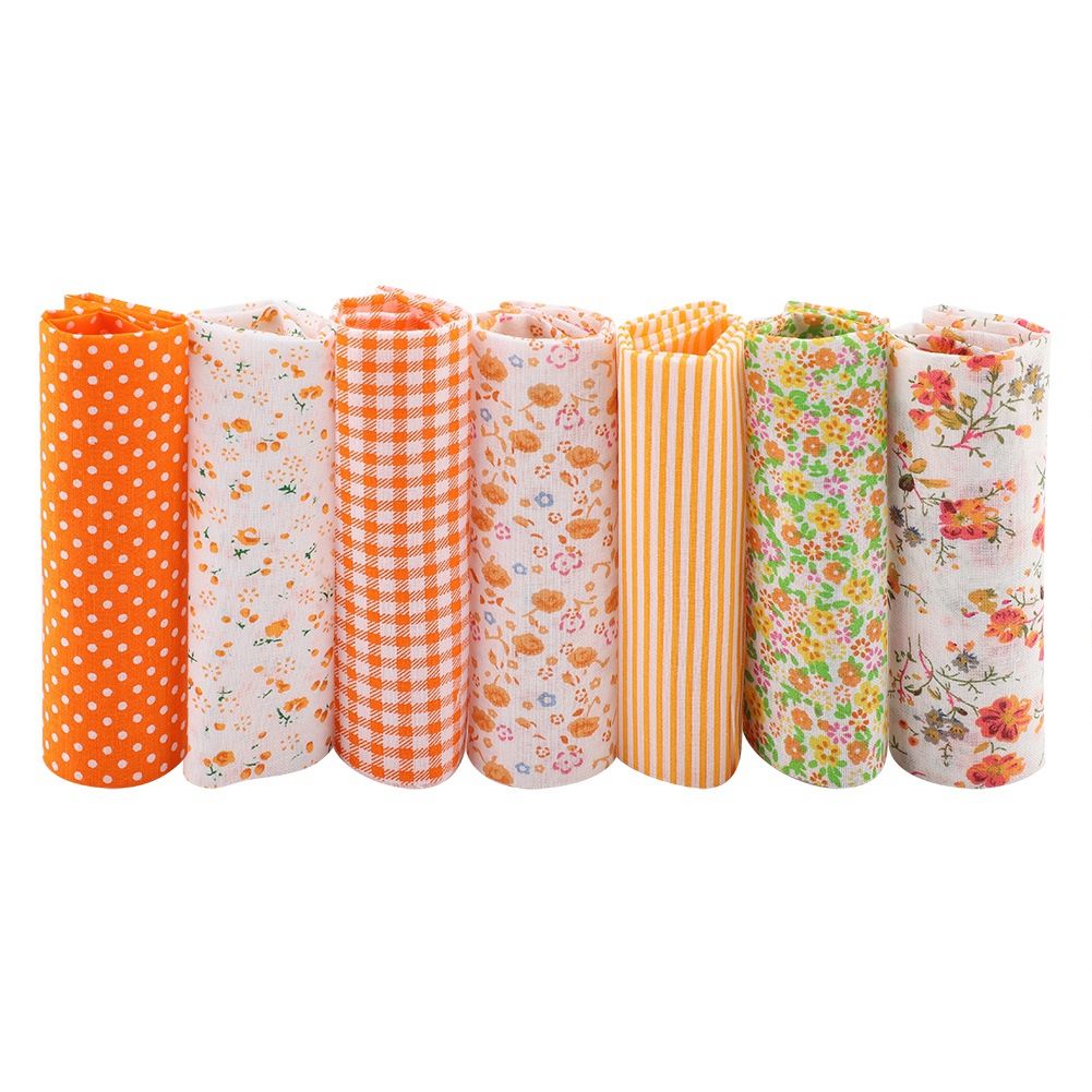 7pcs 25*25cm Cotton Fabric DIY Assorted Squares Pre Cut Bedding Kit Quarters Bundle (Orange)