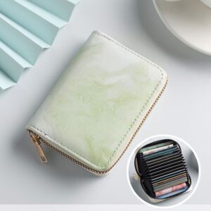 Women's Compact Zip Card Holder Wallet - Light Green 18 Card Slot Accordion Purse with 2 Utility Pockets for Cash, ID and Everyday Carry