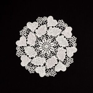 5.5 Inch Geometric Embroidered Lace Coaster (10 Pack) - Elegant Round Dining & Tea Table Mat Doily, Heart Cloud Style