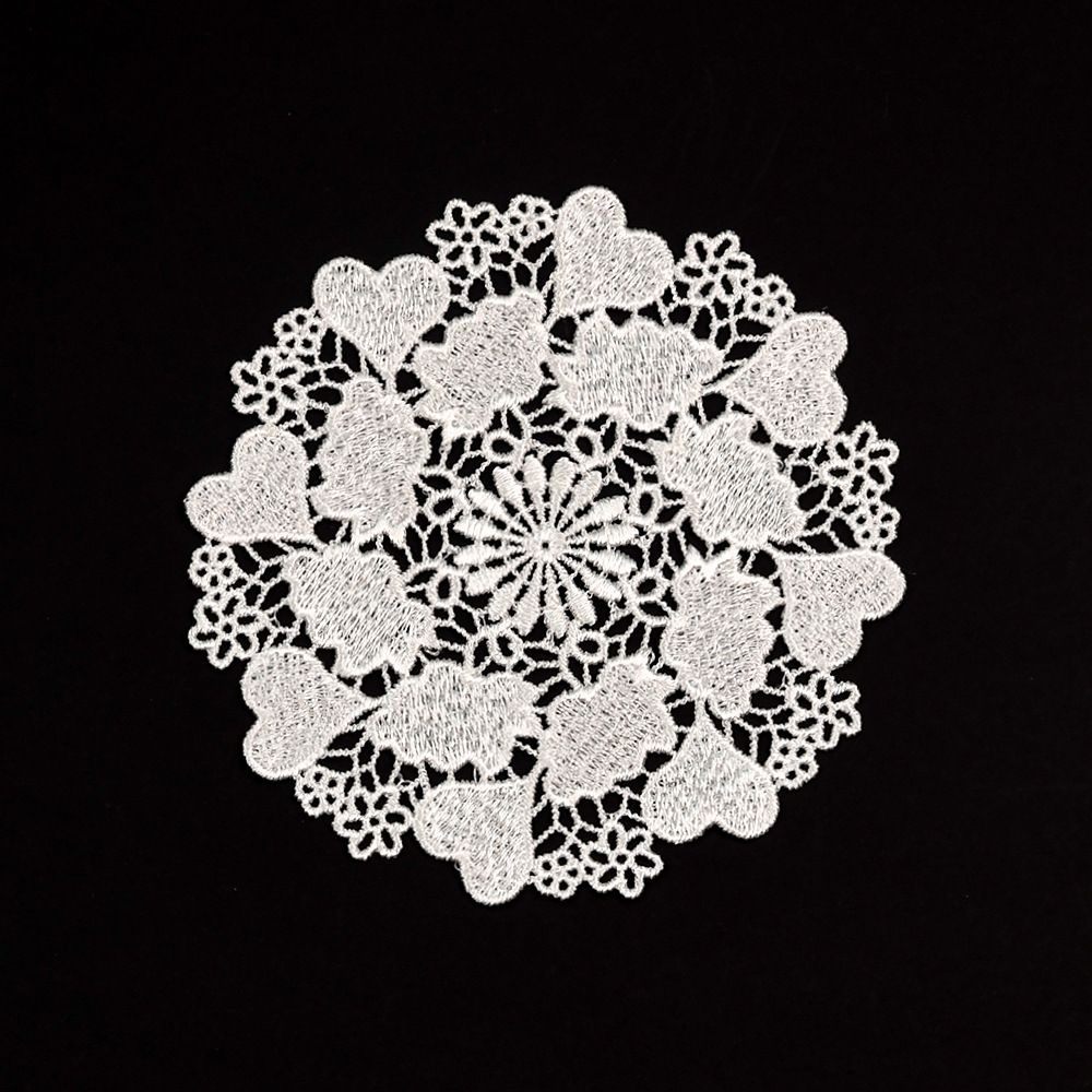 5.5 Inch Geometric Embroidered Lace Coaster (10 Pack) - Elegant Round Dining & Tea Table Mat Doily, Heart Cloud Style