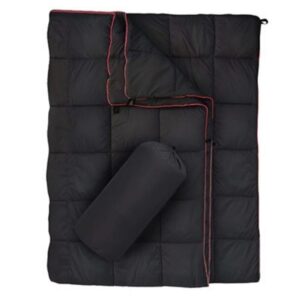 Black Lightweight Travel Blanket with Buckle - 0.68kg Waterproof Nylon Poncho for Camping and Picnic - Compact Foldable Cover with Storage Bag