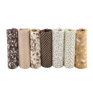 7pcs 50*50cm Cotton Fabric DIY Assorted Squares Pre Cut Bedding Kit Quarters Bundle (Brown)