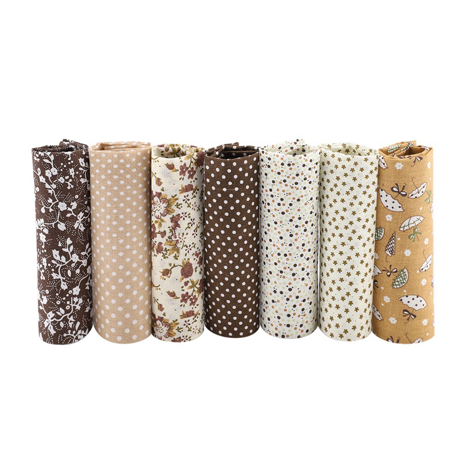 7pcs 50*50cm Cotton Fabric DIY Assorted Squares Pre Cut Bedding Kit Quarters Bundle (Brown)