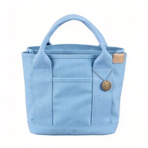 16Oz Canvas Hand‑Carried Lunch Bag Light Blue, Reusable Women Canvas Handbag, Holiday Outdoor Picnic Grocery Carry‑All Pouch