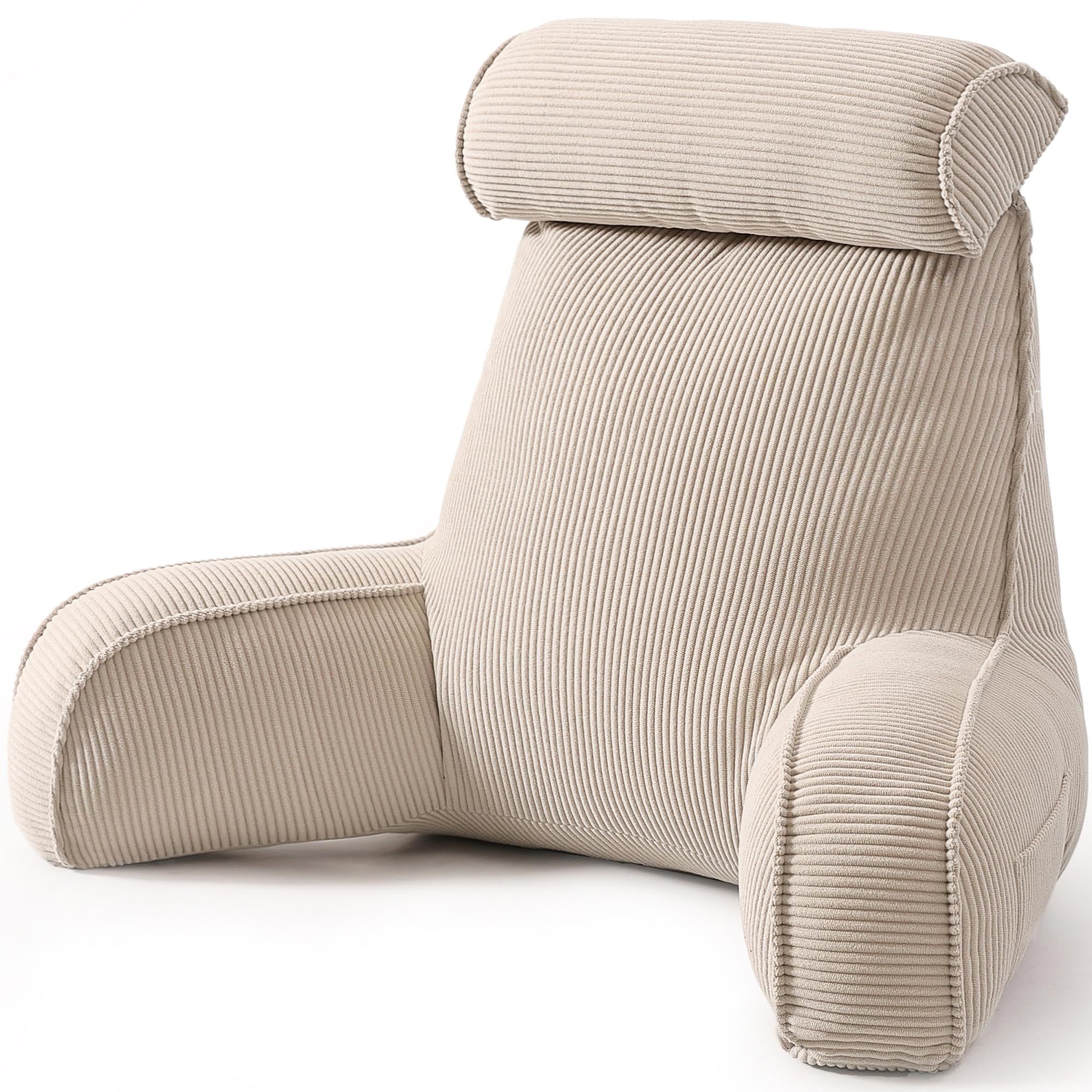 Cozy Reading Pillow with Arms for Bed, Perfect for Relaxing, Reading, Gaming, and More, 80*40*60cm (Beige Gray)