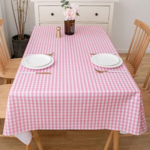 140 x 140 CM Pink Checkered Waterproof & Oil-Proof PVC Tablecloth - Modern Wipeable Rectangular Table Protector, Scratch and Heat Resistant for Indoor & Outdoor Use