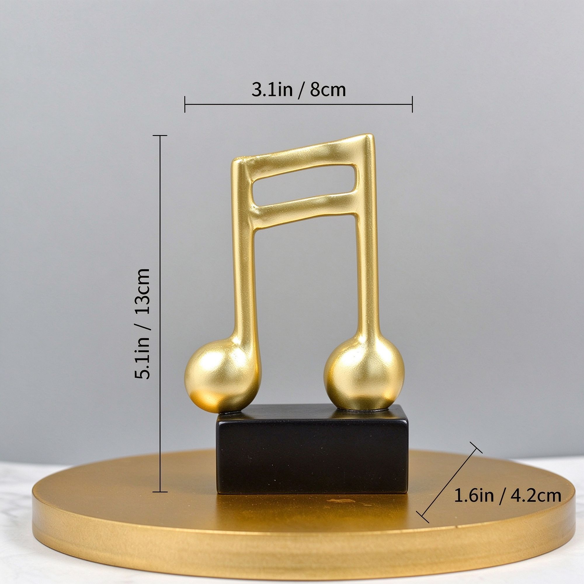 Handmade Resin Musical Note Statue, Golden Tone Desktop Ornament, Ideal Holiday Gift for Music Lovers