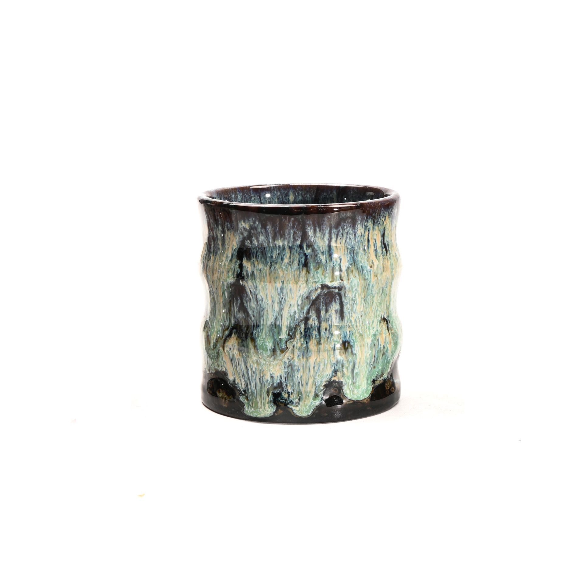 Bamboo‑Jointed Ceramic Coffee Cup 115ml | Christmas Gift | Retro Cyan‑Green Kiln‑Change Glaze Tasting Water Cup