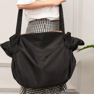 2-in-1 Black Convertible Camping Storage Tote Bag & 100CM Round Fold-Out Picnic Mat - Oxford Cloth Travel Shoulder Bag with Extra Large Storage and Quick Release Velcro Design
