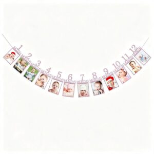 1-12 Month Baby Milestone Photo Garland, First-Year Picture Display Banner, Pink