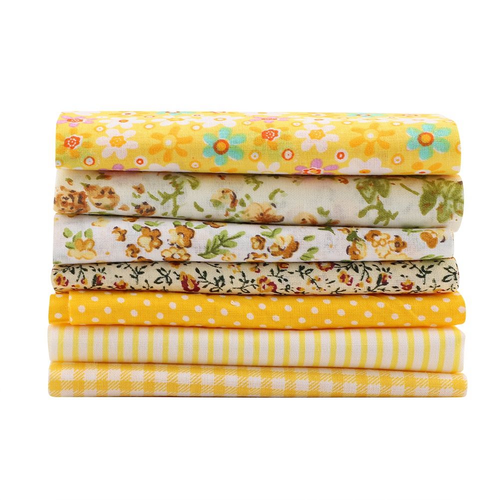 7pcs 25*25cm Cotton Fabric DIY Assorted Squares Pre Cut Bedding Suite Quarters Bundle (Yellow)