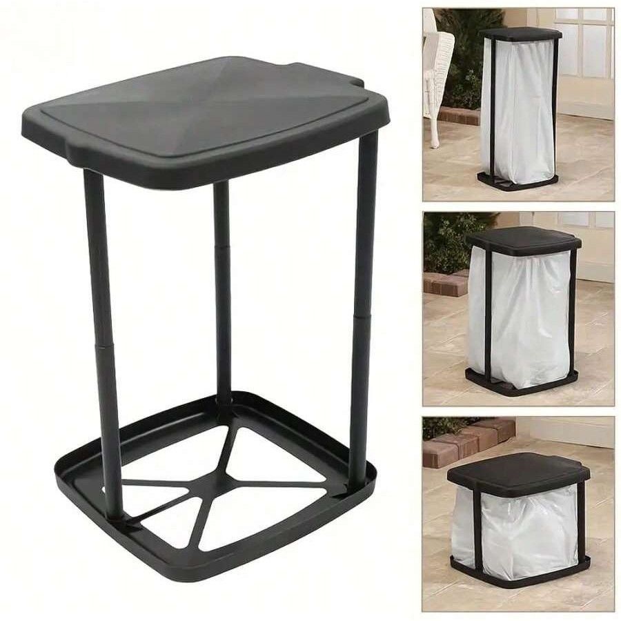 3 Height Expandable Rubbish Bin Stand with Lid, 27/48/70cm Adjustable Trash Bag Holder for Camping Home and Outdoor Use