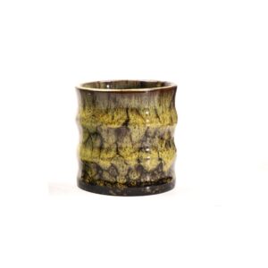 Retro Kiln Firing Ceramic Tasting Cup | Halloween Tableware Gift | Bamboo Joint Shape 115ml Olive‑Yellow Kiln‑Glaze Coffee Water Mug