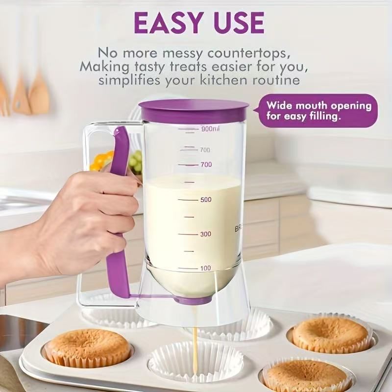 Handheld Batter Dispenser with Measuring Cup, PP Cake Waffle Pancake Batter Separator, DIY Baking Tool(purple)