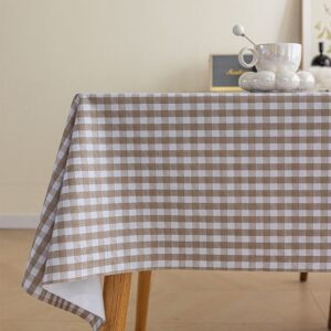 140 x 140 CM Khaki Checkered Waterproof & Oil-Proof PVC Tablecloth - Modern Wipeable Rectangular Table Protector, Scratch and Heat Resistant for Indoor & Outdoor Use