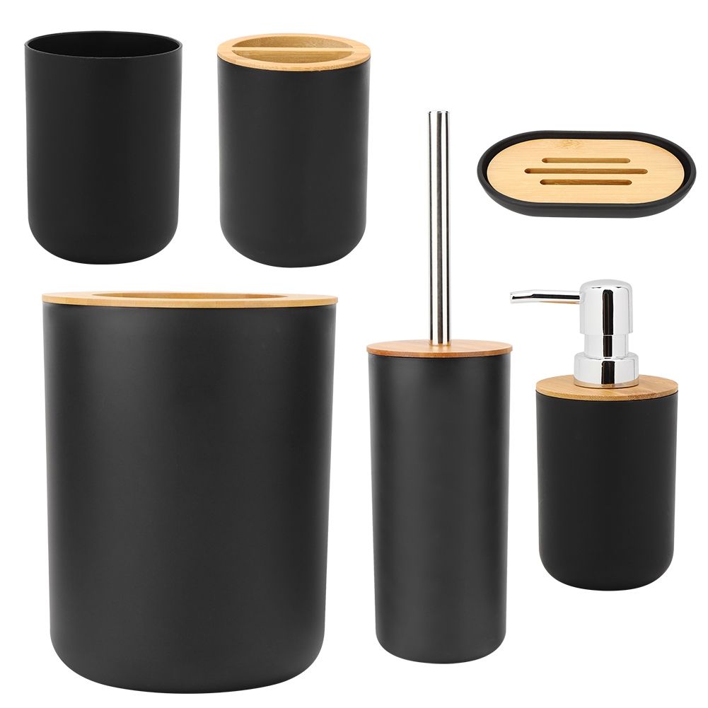 6Pcs/Set Household Bathroom Soap Box Toothbrush Holder Rinse Cup Lotion Bottle Accessories KitBlack