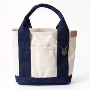 16Oz Canvas Women Tote Bag White / Dark Blue, Multi‑Purpose Lunch Handheld Pouch, Halloween Daily Travel Shopping Handbag