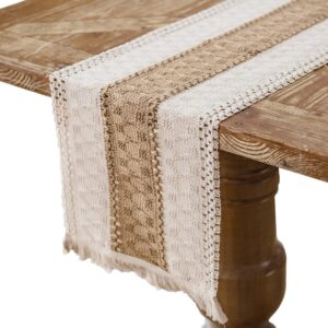 Cotton Linen Table Runner with Jute Tassels, 30 x 275 cm