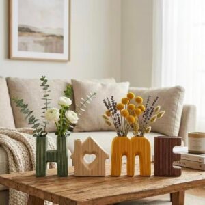 Creative HOME Decor Letter-Shaped Ceramic Vase Set – Ribbed Texture, 4-Piece Set for Modern Home Decoration(Multicolor)