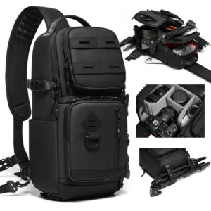 15inch Muti-Pockets Camera Sling Bag Fits Thee Lens - Water Resistant Photography Backpack with Detechable Partition, Three Point Effortless Carry, Quick Side Access and Bottom Tripod Straps (21 x 12 x 39cm) ﻿