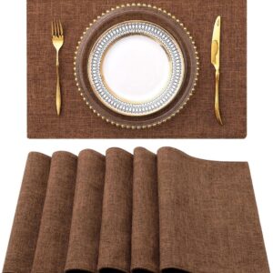 Set of 6 Heat Resistant Placemats, Elegant Brown Table Mats for Dining Table and Kitchen, Brown