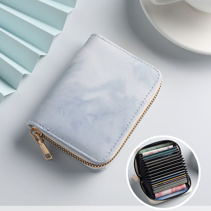 Women's Compact Zip Card Holder Wallet - Blue 18 Card Slot Accordion Purse with 2 Utility Pockets for Cash, ID and Everyday Carry
