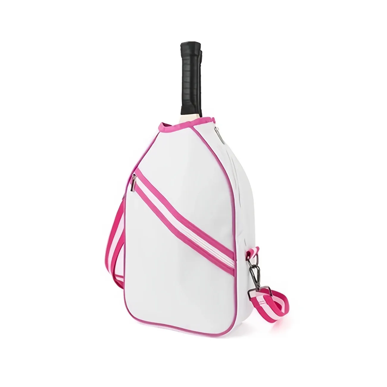 Multifunctional Pickleball/Tennis Sling Bag, Oxford Fabric Scratch-Resistant & Durable, Holds 2 Rackets, Multiple Colors, Essential for Sports & Travel.(Pink+white)