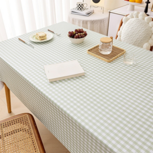 140 x 220 CM Green Checkered Waterproof & Oil-Proof PVC Tablecloth - Modern Wipeable Rectangular Table Protector, Scratch and Heat Resistant for Indoor & Outdoor Use