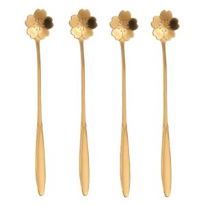 4 Pieces Flower Spoon Coffee Teaspoon 7 Inch Stainless Steel Long Handle Spoon Stir Bar Spoon Stirring Spoon