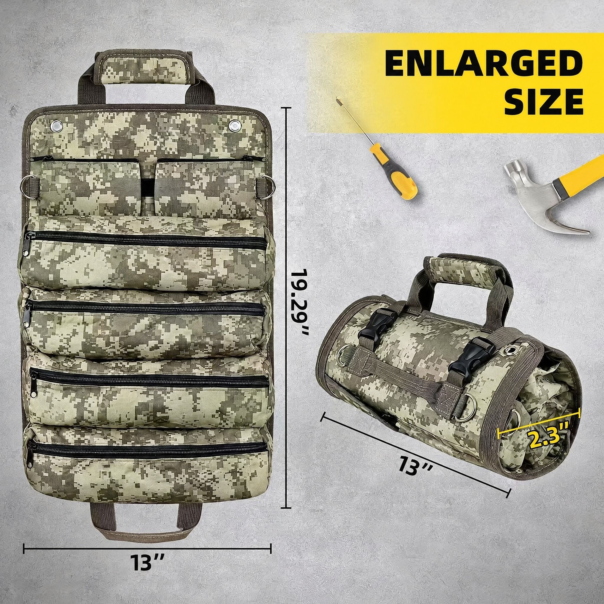 New Roll-Up Car Tool Bag, 1200D Waterproof & Wear-Resistant, Portable Multi-Scene Storage, Pro Essential.(camouflage colour)