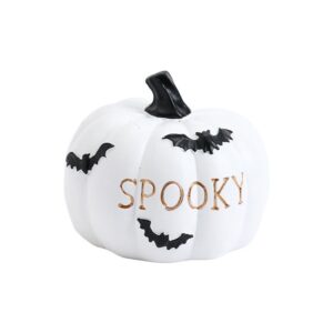 White "SPOOKY" Mini Resin Halloween Pumpkin Figurine - Spooky Home Decor for Tabletop, Shelf and Party Display