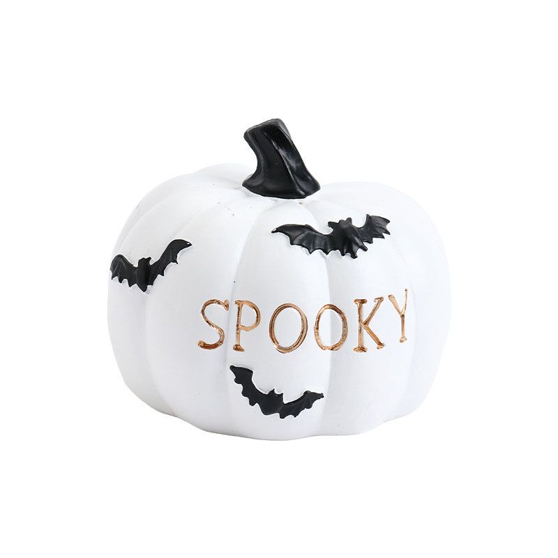 White "SPOOKY" Mini Resin Halloween Pumpkin Figurine - Spooky Home Decor for Tabletop, Shelf and Party Display